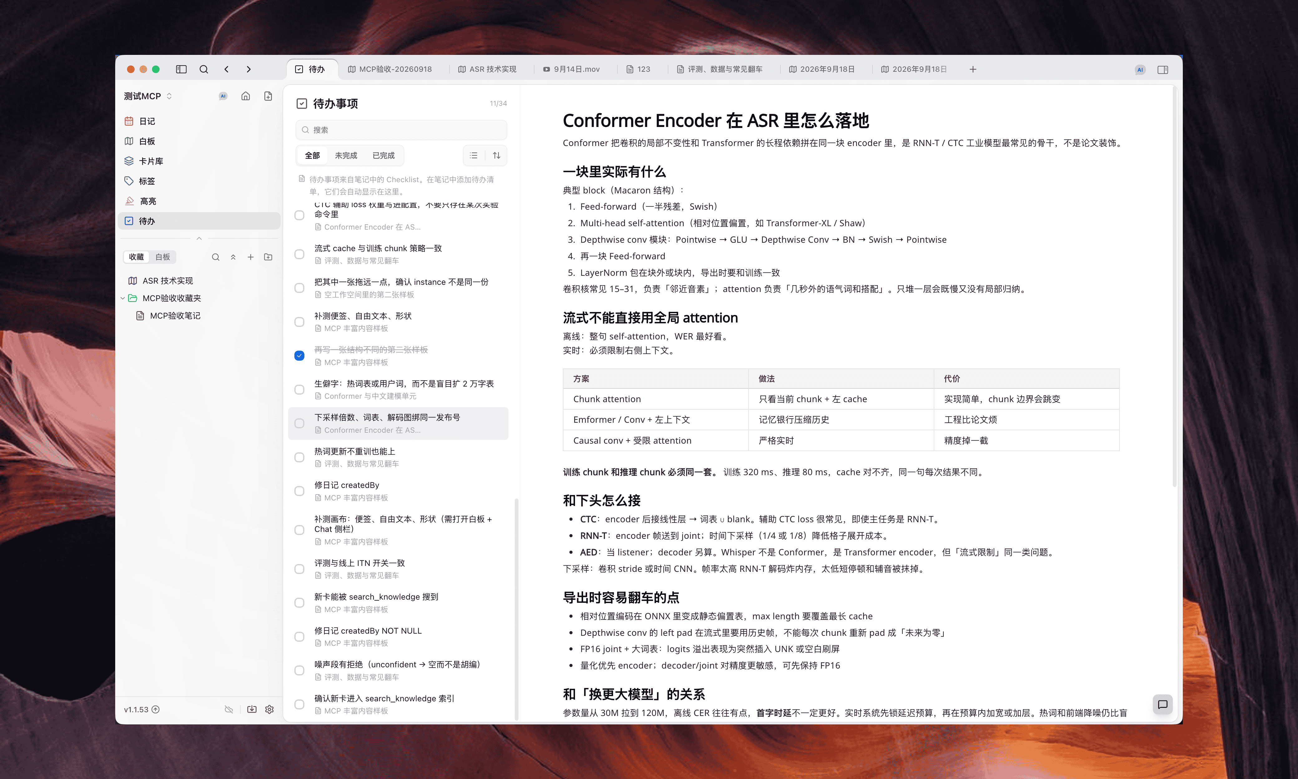 Todos can be created, updated, and completed via MCP. The list and the note belong to the same workspace